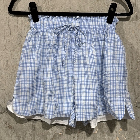 Mable NWT Small Blue Gingham Arleth Stripe Blouse And Shorts Set Puff Sleeve Tie - Picture 13 of 13